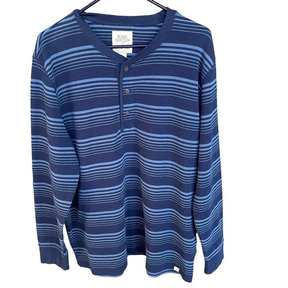Blake Shelton x Lands End Henley Shirt Mens Large Blue Striped Ribbed Casual - Picture 1 of 10